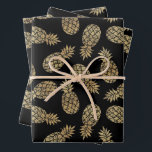 Gold Pineapples on Black Wrapping Paper Sheet<br><div class="desc">Three sheets of wrapping paper feature gold pineapples on a black background (or any colour you choose). MORE colours in our store.</div>