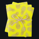 Gold Pineapples on Yellow Wrapping Paper Sheet<br><div class="desc">Three sheets of wrapping paper feature gold pineapples on a yellow background (or any colour you choose). MORE colours in our store.</div>