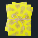 Gold Pineapples on Yellow Wrapping Paper Sheet<br><div class="desc">Three sheets of wrapping paper feature gold pineapples on a yellow background (or any colour you choose). MORE colours in our store.</div>