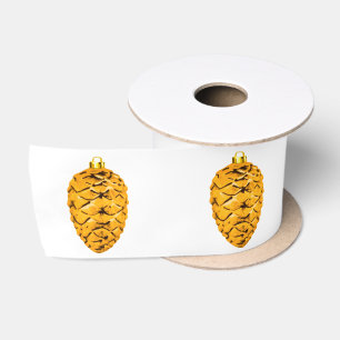 Gold Pinecone White Ribbon Satin Ribbon