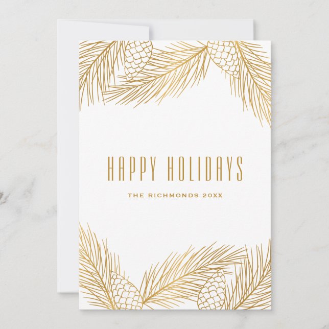 Gold Pinecones and Pine Needles Holiday (Front)
