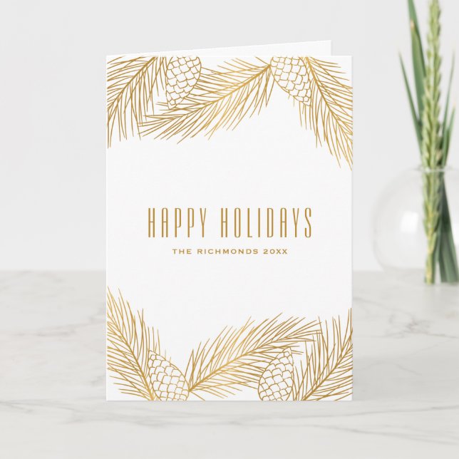 Gold Pinecones and Pine Needles Holiday (Front)