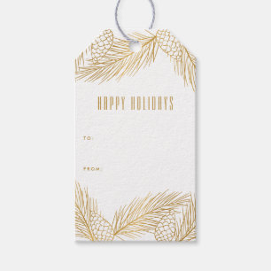 Gold Pinecones and Pine Needles Holiday Gift Tag