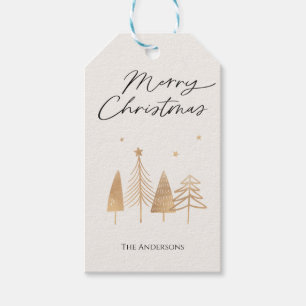 Gold Pines Modern Merry Christmas Customised Gift Tags