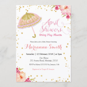 Gold Pink April Shower Bring May Flowers Invitation
