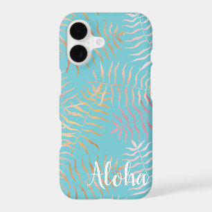 Gold Pink Aqua Tropical Leaves
