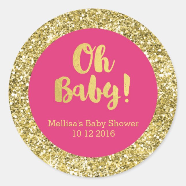 Gold Pink Baby Shower Oh Baby Favour Sticker (Front)