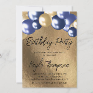Gold Pink Balloon Birthday Party Invitation