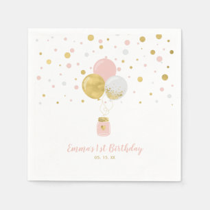 Gold & Pink Balloons & Confetti Girl Birthday Napkin