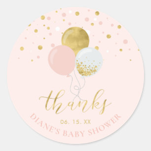 Gold & Pink Balloons   Party Favour Thank you Clas Classic Round Sticker