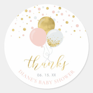 Gold & Pink Balloons Party Favour Thank you Classic Round Sticker