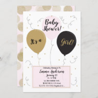 Gold Pink & Black Balloons It's a Girl Baby Shower