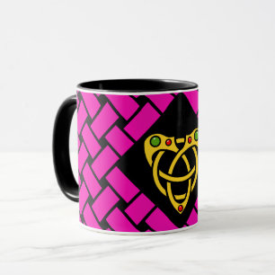 Gold/pink/black bands/weave, Celtic heart knot Mug