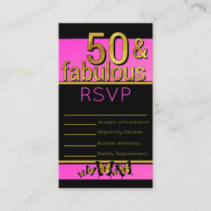 Gold Pink Black Butterfly 50 & Fabulous RSVP Enclosure Card