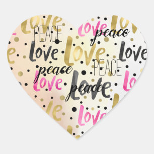 Gold Pink Black Confetti Love Peace Heart Sticker