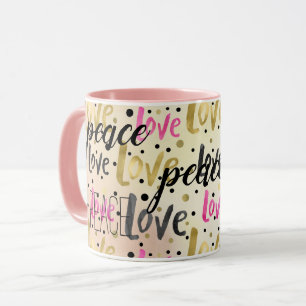 Gold Pink Black Confetti Love Peace Mug