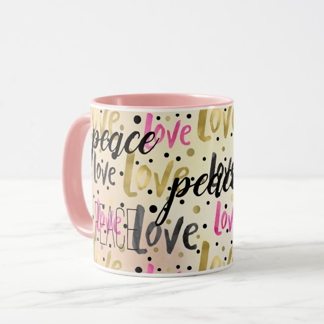 Gold Pink Black Confetti Love Peace Mug (Front Left)