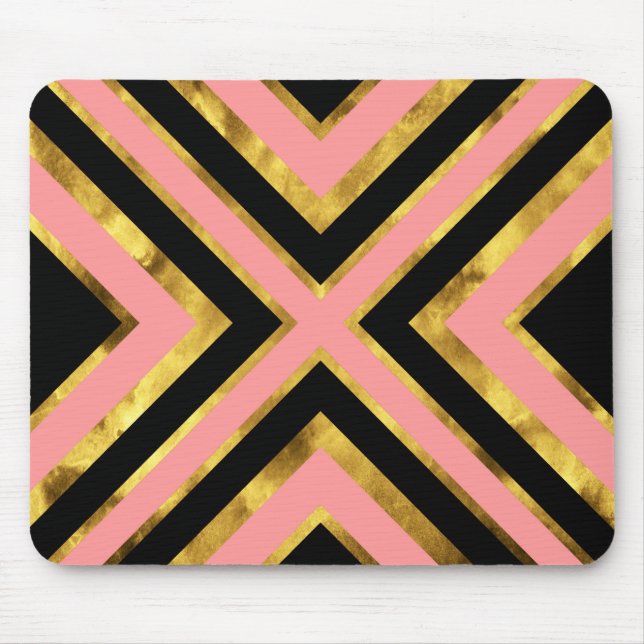Gold Pink Black Geometric Mouse Pad (Front)