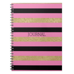 Gold Pink Black Stripes Notebook