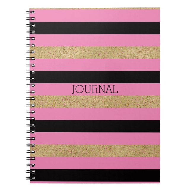 Gold Pink Black Stripes Notebook (Front)