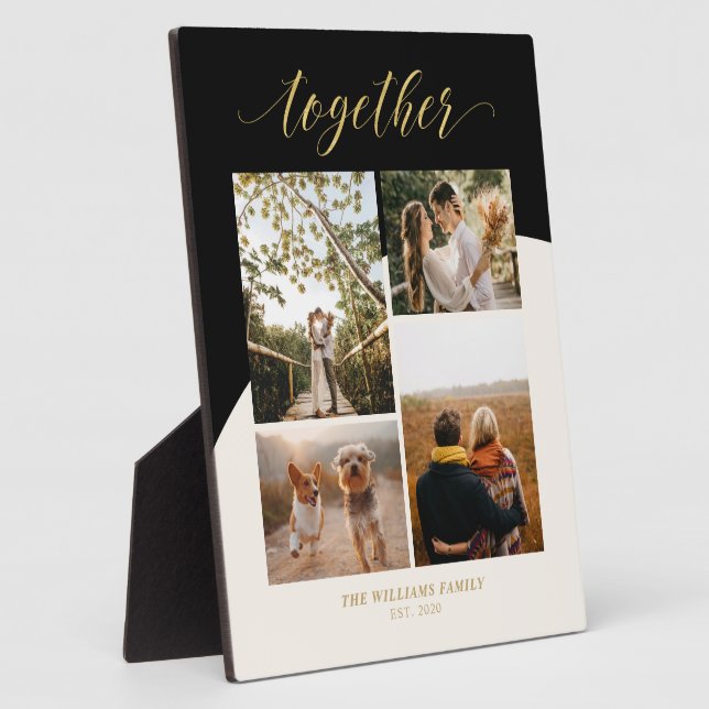 Gold, Pink & Black | Together Family Photo Collage Plaque (Side)