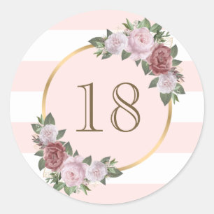 Gold Pink Blush Floral Custom Number Classic Round Sticker