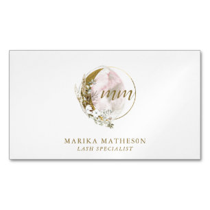 Gold Pink Blush Monogram Watercolor Celestial Magnetic Business Card