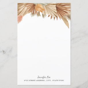 Gold Pink Boho Pampas Grass Stationery Paper