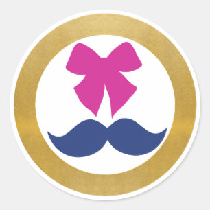 Gold Pink Bow Moustache Sticker Twin Girl Boy Baby