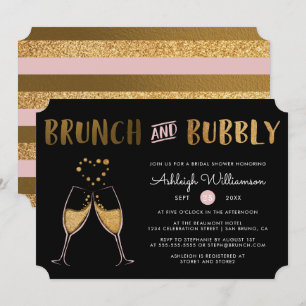 Gold & Pink Brunch & Bubbly Wedding Bridal Shower Invitation