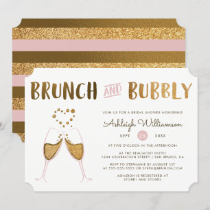 Gold & Pink Brunch & Bubbly Wedding Bridal Shower Invitation