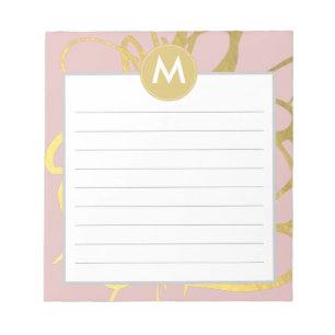 Gold & Pink Brushstrokes Monogram Initial Notepad