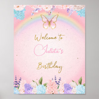 Gold Pink Butterfly Birthday Welcome Sign