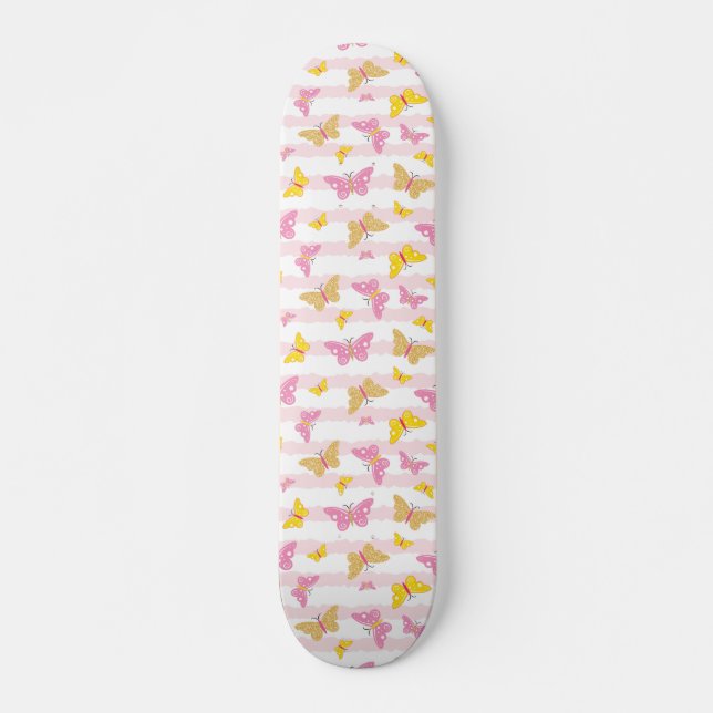 Gold & Pink Butterfly Skateboard (Front)
