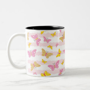 Gold & Pink Butterfly Two-Tone Coffee Mug