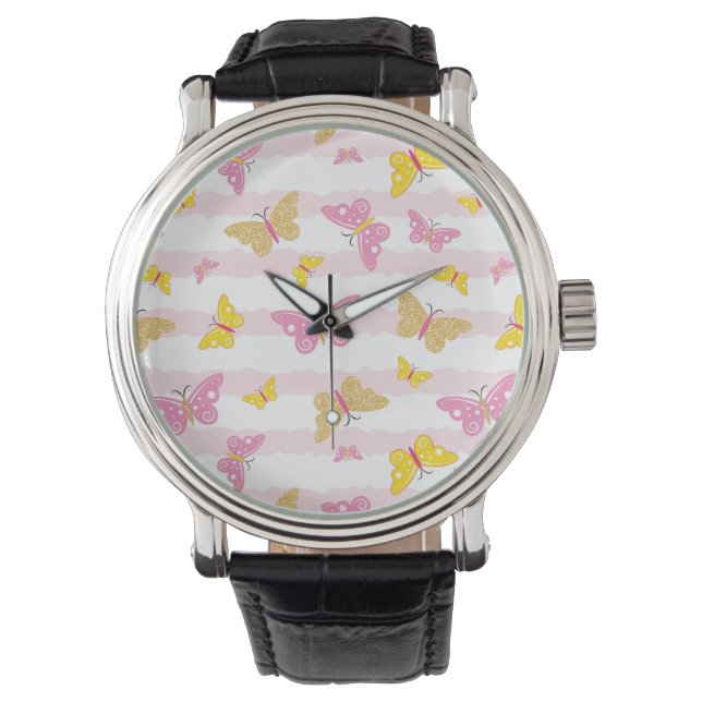 Gold & Pink Butterfly Watch (Front)