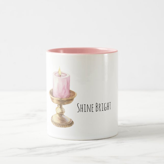 Gold Pink Candle Shine Bright Two-Tone Coffee Mug (Center)