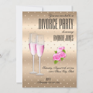 Gold Pink Champagne Divorce Party Invitation