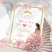 Gold Pink Cherry Blossom Princess Quinceañera