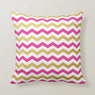 Gold & Pink Chevron Pattern Throw Pillows
