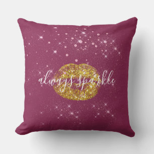 Gold Pink Chic Sparkle Lips Cushion