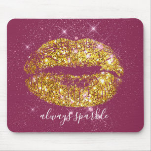Gold Pink Chic Sparkle Lips Mouse Pad