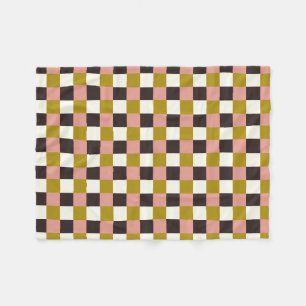 Gold Pink Chocolate Ivory Plaid Fleece Blanket