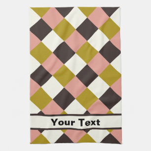 Gold Pink Chocolate Ivory Plaid - Personalised Tea Towel
