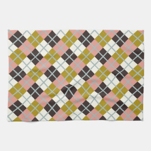 Gold Pink Chocolate Ivory Plaid Tea Towel
