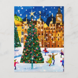 Gold Pink Christmas Winter Ice Skating Holiday Postcard