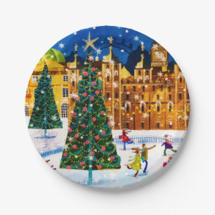 Gold Pink Christmas Winter Ice Skating  Paper Plate