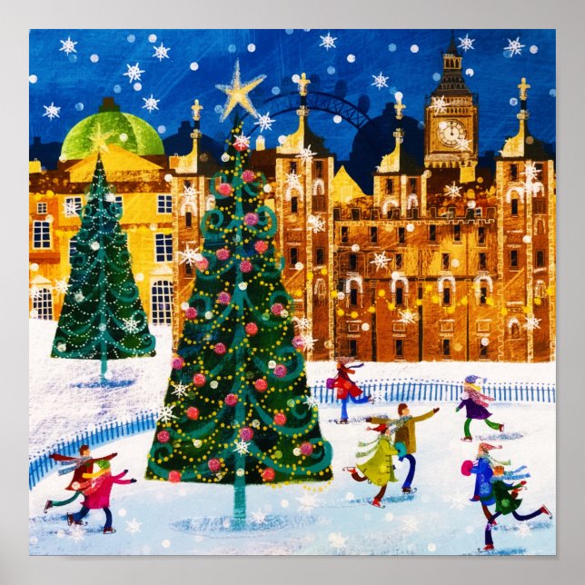 Gold Pink Christmas Winter Ice Skating  Poster (Front)