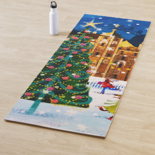 Gold Pink Christmas Winter Ice Skating  Yoga Mat