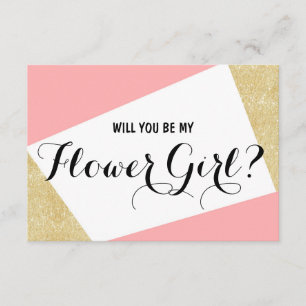 Gold pink colour block Will you be my Flower Girl Invitation